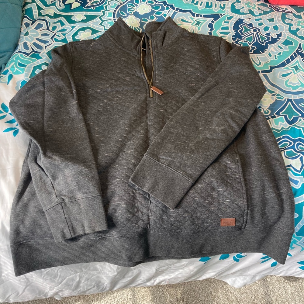 LL Bean Women's Quilted Quarter-Zip Pullover Dark Heather Gray 2X